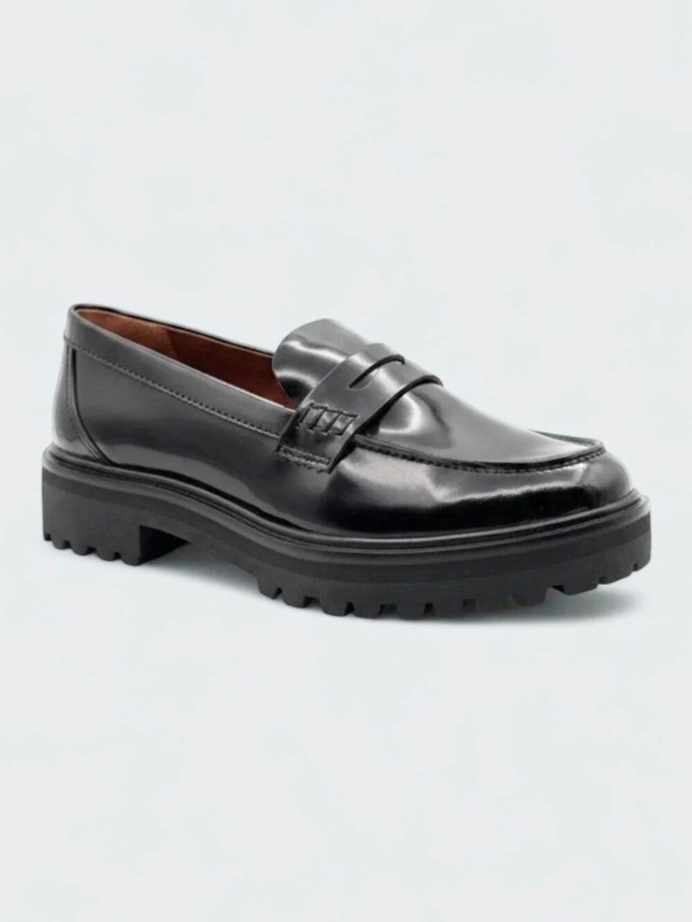 $340 REFORMATION Agathea Chunky Penny Loafers PATENT LEATHER BLACK 7 (DD20)